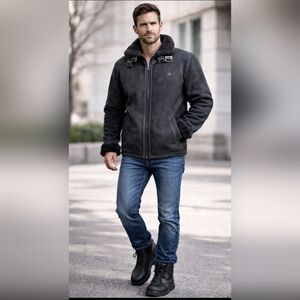 SF Superlative Fashion Men’s Lightweight Faux Shearling Jacket Dark Gray Size L